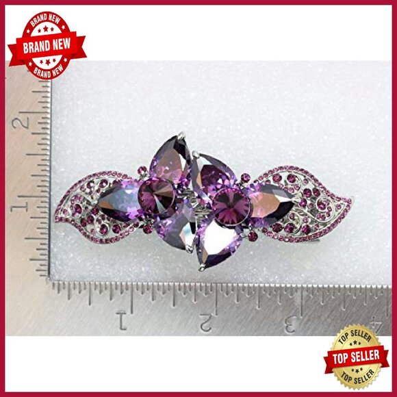 Large Floral Hair Barrette with CZ Crystals for Thick Hair main image 5